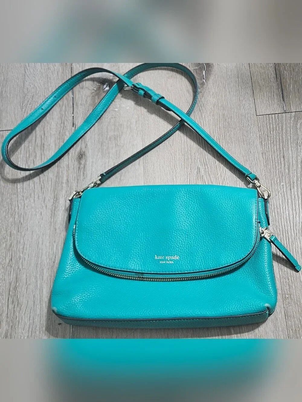 KATE SPADE Polly Convertible Crossbody Flap Turquoise Teal FIJI GREEN HANDBAG